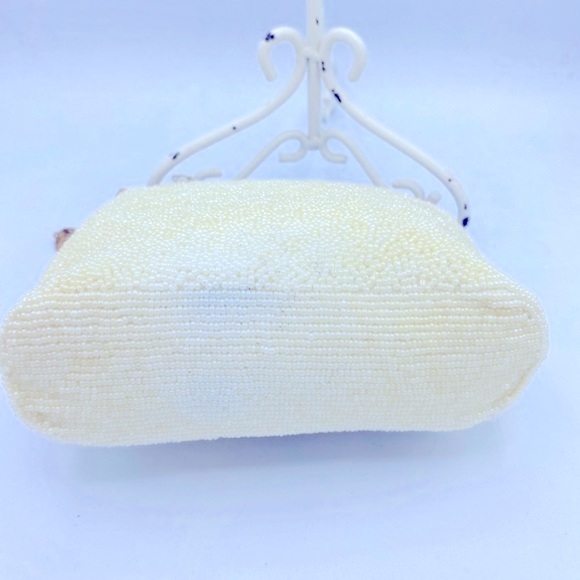 Vintage Ivory Seed Bead Beaded Evening Bag Beautiful Floral Design Newport News - Picture 4 of 13